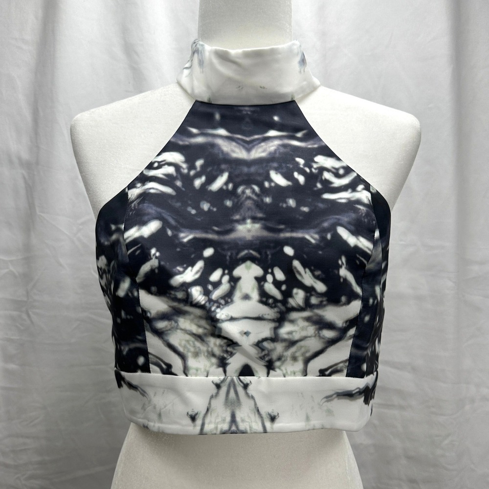 Lumier by Bariano Marble Wave Print Halter Mock‎ Neck Crop Top Abstract Art NWT